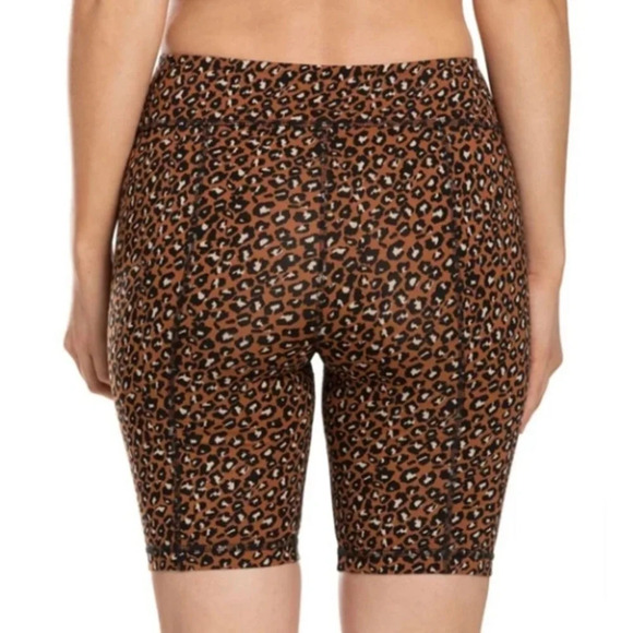 Free People Orange Black Leopard Print Zip Front Biker Shorts - Picture 3 of 8